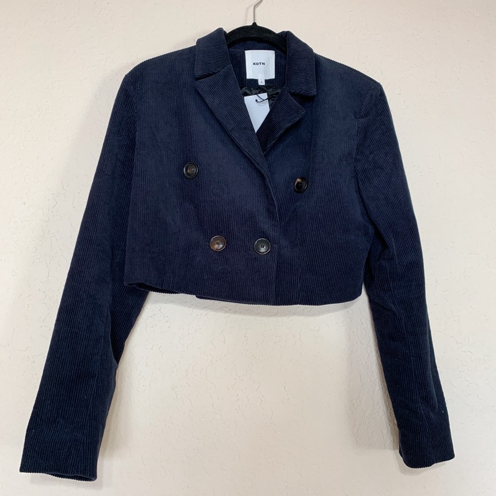 NWT! Corduroy Navy Blue Double Breasted Cropped Blazer